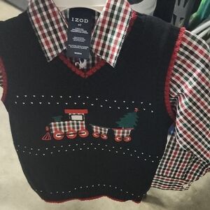 Izod Kids Black Sweater Vest with Red Plaid Shirt